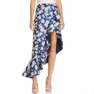 Alice + Olivia Blue Floral Asymmetric Ruffle Midi Skirt